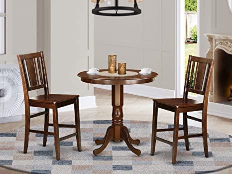 3 Pc pub Table set - Dinette Table and 2 counter height Dining chair. Counter Height Dining Table Set, Round Pedestal Table, Modern Dining Table Set, Round Kitchen Table, Meal Times, Dinette Tables, Pub Table Sets, Solid Wood Dining Set, Dark Mahogany