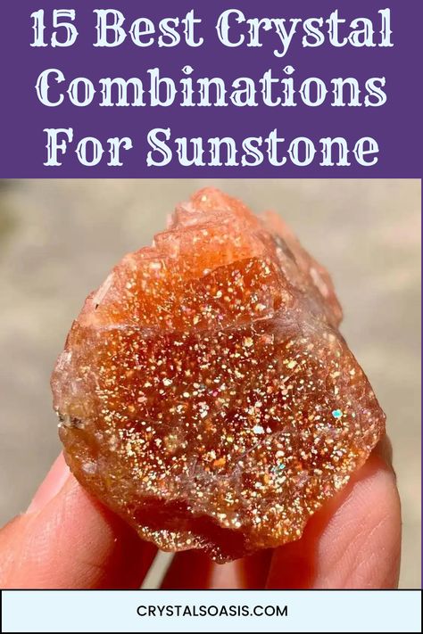 Combinations For Sunstone Sunstone Crystal Meaning, Mindful Crafts, Crystal Pairings, Crystal Combinations, Sunstone Crystal, Peace And Prosperity, Attract Abundance, Crystal Therapy, Crystal Meanings