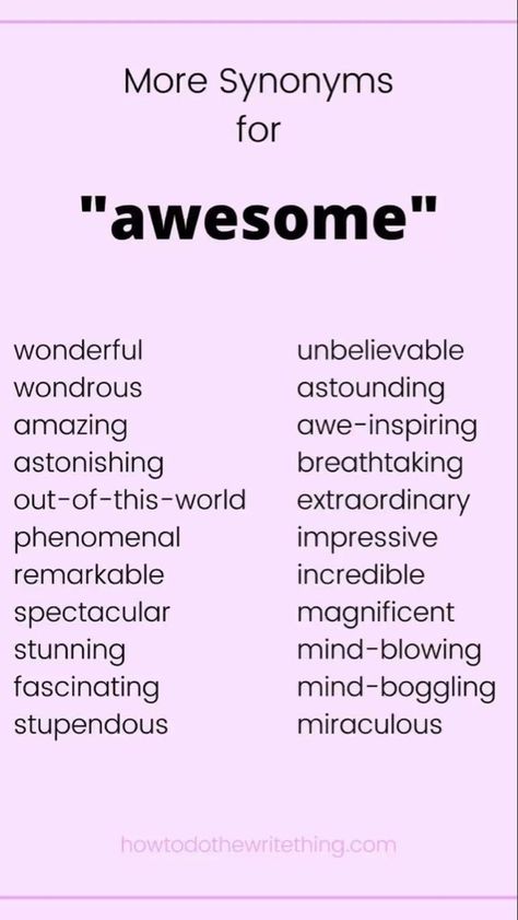 Synonyms For Awesome, Writing Vocabulary, Words Writing, Essay Writing Skills, Writing Motivation, Interesting English Words, Good Vocabulary Words, Good Vocabulary, Persuasive Writing