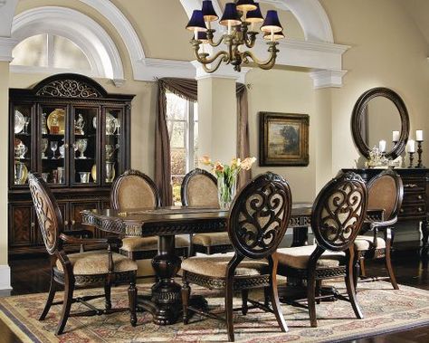 Gorgeous!! picture of our grand regency dining room furniture as a whole set! Formal Dining Room Sets, Brown Dining Room, Double Pedestal Dining Table, Brown Dining Table, Set Meja Makan, Traditional Dining Room, Formal Dining Tables, Elegant Dining Room, Pedestal Dining Table