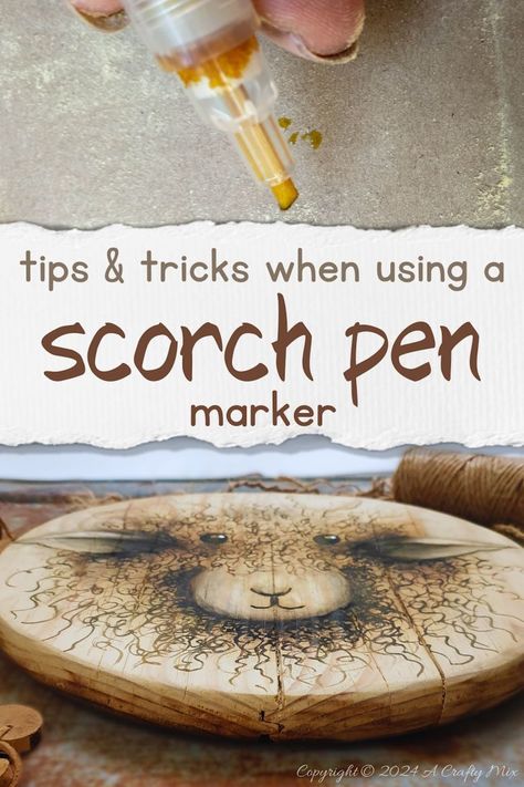 Ready to explore the art of decorating wood by burning a design on the surface? Get our top tips for using a scorch pen marker to create one-of-a-kind home decor pieces. From bold designs to delicate details, this versatile little pen will take your DIY projects to a whole new level. It’s easy, fun, and budget-friendly. Plus you won’t burn your fingers either. Wood Burning Tips Tools, Easy Woodburning Ideas Diy Gifts, Wood Burning Pen Ideas, How To Wood Burn, Scorch Paste Projects, Wood Scorching Ideas, Engraving Pen Projects, Scorch Marker Projects, Easy Wood Burning Ideas For Beginners