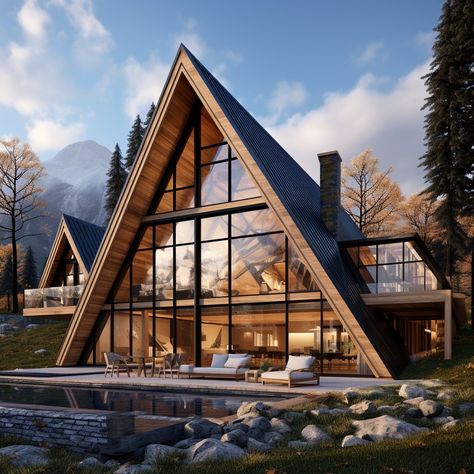 Arctic Architecture, Wooden House Exterior, Sliding Wooden Doors, Houses In The Mountains, Wooden Villa, Big Cabin, Stone Foundation, Small Barn House, Farm Style House