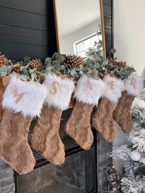 Celebrate the Holiday season! Prepare your mantel for Christmas festivities with our personalized Christmas stockings, skillfully crafted by hand. These stockings, made in the USA, feature faux fur and an enchanting design. This is a single stocking, so make sure to select multiple quantities for more stockings. Please note that due to the handmade nature of our stockings, there may be slight variations in dimensions. Dimensions measure approximately Fur Christmas Stocking, White Christmas Stockings, Season Decor, Christmas Festivities, Fire Places, Modern Christmas Decor, Brown Christmas, Christmas Decor Inspiration, Boho Christmas