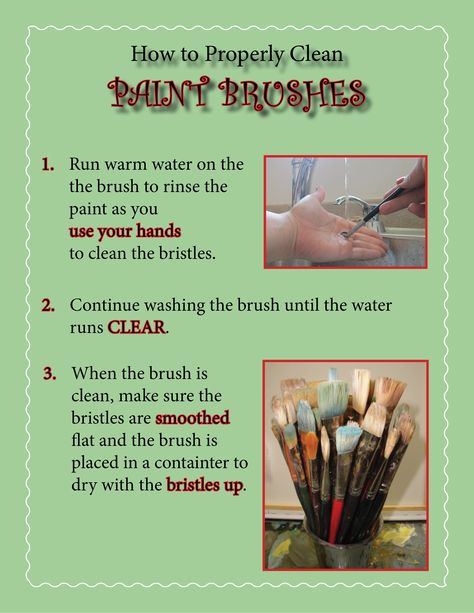 How to clean acrylic paint brush poster for class Paint Brush Cleaning, Highschool Art, Art Classroom Posters, Art Classroom Organization, Cleaning Paint Brushes, Paintings Tutorials, Teaching Posters, Acrylic Nail Brush, Acrylic Paint Brushes