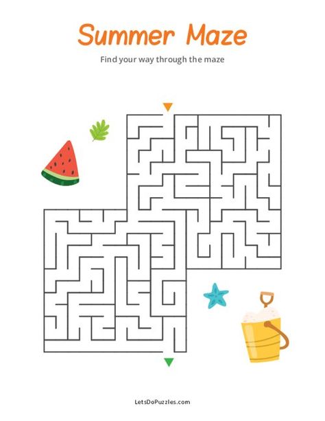 Free Printable Summer Maze for Kids Maze For Kids, Mazes For Kids Printable, Summer Puzzle, Maze Worksheet, Summer Worksheets, Printable Mazes, Printable Puzzles For Kids, Fine Motor Activities For Kids, Mazes For Kids