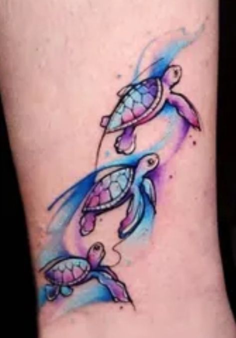 Sea Turtle Watercolor Tattoo, Turtle Watercolor Tattoo, Purple Ribbon Tattoos, Mosaic Tattoo, Beach Inspired Tattoos, Beach Tattoo Ideas, Rib Tattoos For Guys, Watercolor Tattoo Ideas, Sea Turtle Tattoo