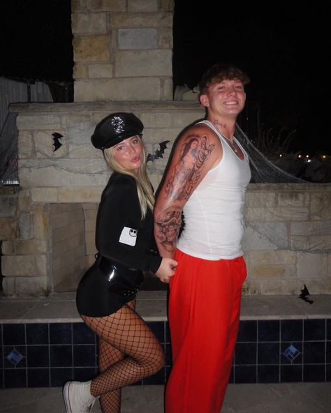 Cop and inmate couple costume Couples Costumes Cop And Prisoner, Boxer And Referee Couple Costume, Hot Cop And Prisoner Costume, Swat Couple Costumes, Police And Robber Costume Couple, Army Halloween Costumes Couples, Cop And Jailer Costume Couple, Officer And Prisoner Costume, Inmate And Cop Couple Costume