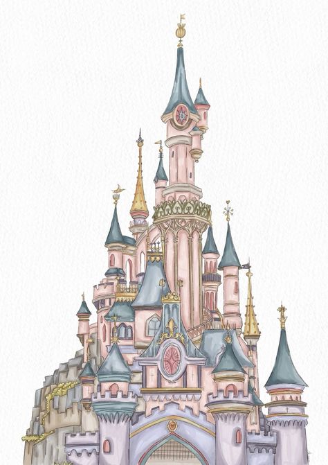 Drawing Disney Castle, Disneyland Paris Castle Drawing, Disney World Castle Drawing, Disney Castle Sketch, Disneyland Castle Drawing, Cinderella Castle Drawing, Disney Castle Painting, Disneyland Painting, Disneyland Illustration