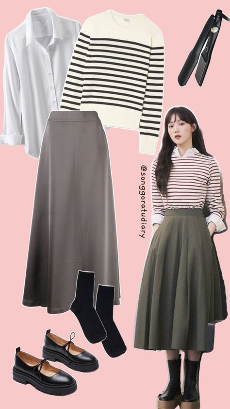 Lee Sung Kyung Korean Actress Inspired Outfit Modest Fashion Black and White OOTD Lee Sung Kyung Outfits, Asian Outfit Ideas, Kdrama Inspired Outfits, Modest Korean Fashion, Black And White Ootd, Korean Modest Fashion, Lee Sung Kyung Fashion, Seventeen Concert, Korean Outfit Ideas