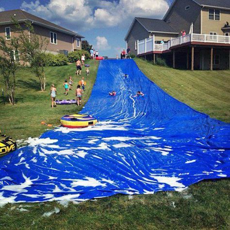 Backyard Water Slide, Playground Slide, Slip N Slide, Water Playground, Backyard Lawn, Water Party, Summer Fun List, Diy Water, Backyard Games