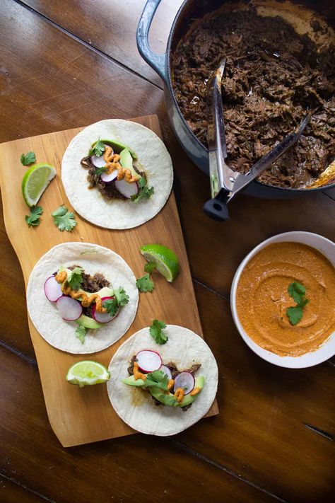 Dutch Oven Barbacoa Tacos - always from scratch Barbacoa Dutch Oven, Chuck Roast Dutch Oven, Meal For Family, Barbacoa Tacos, Italian Sausage Sandwich, Everyday Dinners, Barbacoa Recipe, Easy Sandwich Recipes, Barbacoa Beef