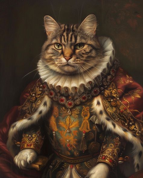 #VictorianEra #Cat #KingOutfit #Historical #Whimsical #Unique Royal Pet Portrait, Victorian Portraits, King Outfit, Russian Blue Cat, Cat Portrait, Russian Blue, Blue Cats, Cat Portraits, Cat Painting