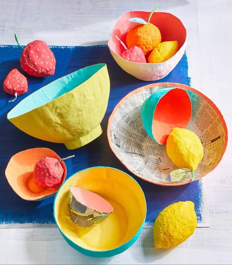 Paper Mache Fruit Bowl, Eco School, Paper Mache Recipe, Visual Art Lessons, Paper Mache Projects, Summer Art Projects, Fabric Doll Pattern, Paste Recipe, Paper Pulp