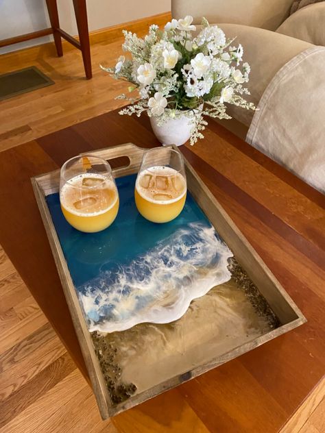 Epoxy Resin Wave Tray Wooden Resin Tray, Epoxy Board, Resin Arts, Table Epoxy, Resin Products, Resin Tray, Resin Ideas, Resin Design, Woodworking Ideas Table