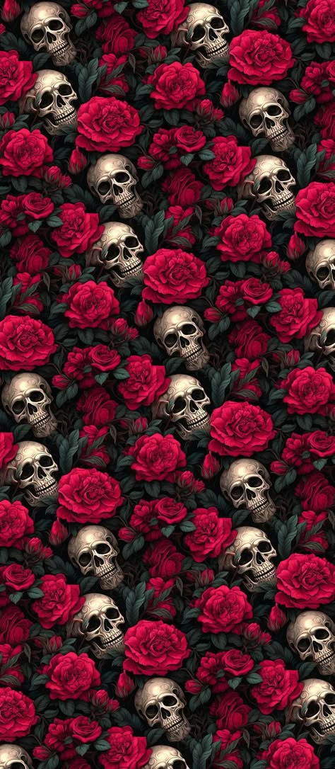 Skull And Rose Wallpaper Iphone, Cute Skull Wallpaper, Skull Wallpaper Aesthetic, Skull And Roses Wallpaper, Skull Phone Wallpaper, Roses Wallpaper Iphone, Calaveras Aesthetic, Skull Iphone Wallpaper, Wallpaper Iphone Red