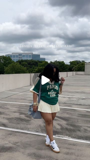 @chanellyhailey on Instagram: "Tennis skirt outfits >>  Top: @aelfricedenofficial  Skirt: @goldhinge  Shoes: @adidas   #tennisskirt #outfit #aelfriceden #goldhinge #adidas #samba" Skirt With Gym Shoes, 90s Tennis Skirt Outfit, T Shirt Tennis Skirt, Skirt And Tennis Shoes, Plus Tennis Skirt Outfit, Skirt Tennis Shoes Outfits, Tennis Outfit Black Women, Tennis Skirt Outfit Summer Street Styles, Plus Size Tennis Skirt Outfit