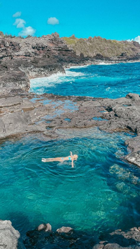 Hawaii, honeymoon, maui, vacation, ocean, relaxing, olivine pools, adventure, swimming, bikini Mermaid Pools Hawaii, Maui Hawaii Aesthetic Outfits, Hawaii Maui Aesthetic, Olivine Pools Maui, Maui Aesthetic, Maui Hawaii Aesthetic, Vacay Poses, Maui Hikes, Hawaii December