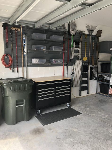 How to Install the Flow Wall System-It's Awesome - An Organized Season Wall Organization System, Garage Wall Organizer, Garage Wall Storage, Cabinet Options, Hardware Storage, Storage Tubs, Hanging Cabinet, Masonry Wall, Wall Organizer