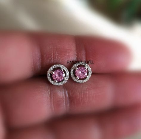 Floating Earrings, Pink Diamond Earrings, Pink Round, Halo Earrings, Moissanite Earrings, Diamond Earring, Earrings Stud, Diamond Stud, Three Stone Rings