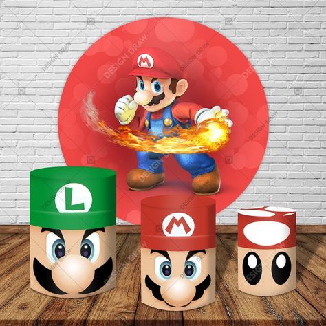 Mario Video Game, Drawing Kits, Set Background, Circle Backdrop, Round Backdrop, Mario Bros., Super Mario Bros, Party Table, Mario Bros