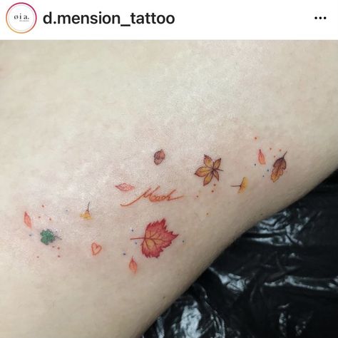 Autumn Leaves Tattoo, Autumn Tattoos, Fall Leaves Tattoo, Leaves Tattoo, Bookish Tattoos, Autumn Tattoo, Pawprint Tattoo, Creative Tattoos, Maple Leaf Tattoo