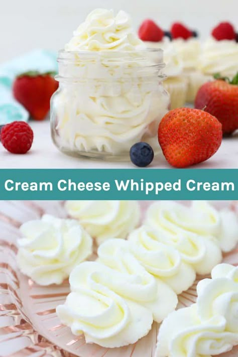 Cream Cheese Whipped Cream Frosting, Topping Für Cupcakes, Stable Whipped Cream, Cream Frosting Recipe, Whipped Cream Frosting Recipe, Stabilized Whipped Cream Frosting, Cream Cheese Whipped Cream, Keto Whipped Cream, Homemade Whipped Cream Recipe