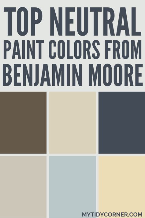 Collage of the most popular neutral paint colors by Benjamin Moore. Foyer Paint Color Ideas Benjamin Moore, High Lrv Paint Colors Benjamin Moore, Brown Benjamin Moore Paint, Benjamin Moore Office Paint Colors, Benjamin Moore Paint Colors Living Room, Dining Room Paint Colors Benjamin Moore, Benjamin Moore Kitchen Paint Colors, Benjamin Moore Living Room Colors, Benjamin Moore Bedroom Paint Colors