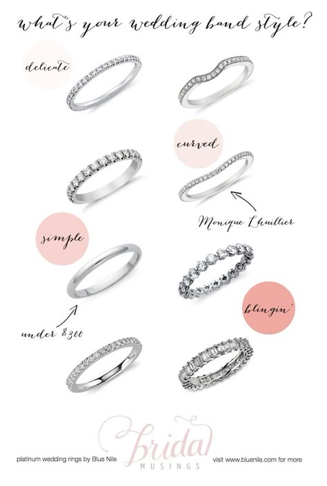 Platinum Wedding Rings From Blue Nile: What's Your Wedding Band Style? - Bridal Musings Wedding Blog Platinum Bands Women, Types Of Wedding Bands, Blue Nile Wedding Band, Wedding Ring Platinum, Wedding Bands Platinum, Platinum Wedding Bands, Types Of Wedding Rings, Platinum Wedding Ring, Gorgeous Wedding Bands