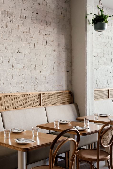 Biasol looks to Tulum for interiors of Tasmania's Sisterhood restaurant Tropical Interiors, Tropical Interior, Decoration Restaurant, Bistro Style, Booth Seating, Banquette Seating, Tables And Chairs, Brick Walls, Cafe Interior Design