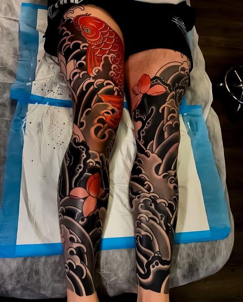 Japanese Ink on Instagram: “These are so cool! Powerful leg-sleeves by @mitchxlovetattoo. What do you think of these leg-sleeves? I’m a big fan! #irezumi…” Skulls Leg Sleeve Tattoo, Irezumi Leg Sleeve, Japanese Leg Sleeve, Yakuza Style Tattoo, Tattoo Lower Back, Japanese Leg Tattoo, Bodysuit Tattoos, Japanese Legs, Full Leg Tattoos