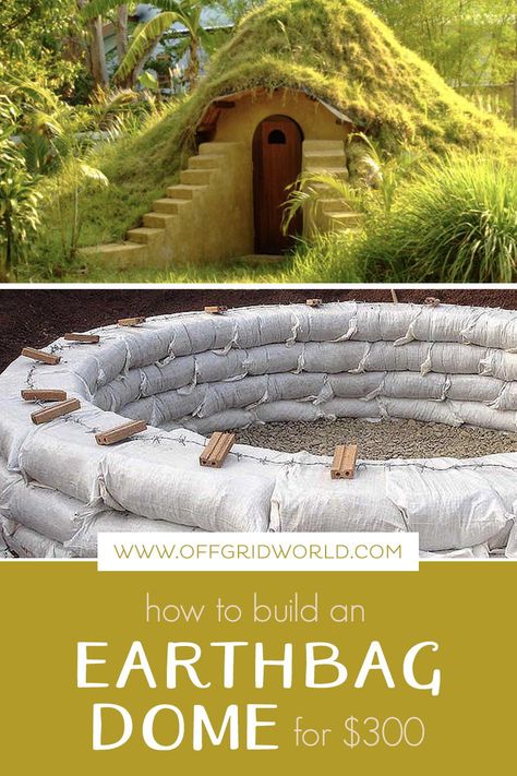 Earthbag structures can be adorned with a living roof or covered in mud or plaster. They are structurally sound, and when complete can blend into the landscape, thereby minimizing the effects on the environment. Earthbag homes are inexpensive to build and might be an option for those folks to build on a limited budget. #earthbag #earthbagdome #earthbaghome Earth Bag Building, Subterranean Homes, Earthbag House Plans, Earthbag Dome, Utopia Ideas, Earthbag House, Sustainable Home Design, Earth Sheltered Homes, Eco House Design