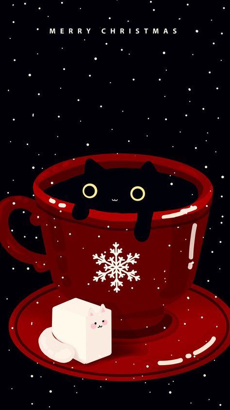 Cat Wallpaper Christmas, Christmas Cat Wallpaper, Navidad Aesthetic, Wallpaper Coffee, Christmas Entry, Wallpaper Christmas, Fun Wallpaper, Morning Mood, Coffee Wallpaper