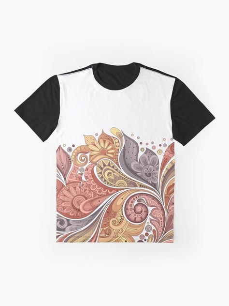 Shop Graphic T-shirt with Paisley Indian Print © All Rights Reserved on demand Redbubble  shirt tshirt tee clothes apparel basic casual everyday wear generous regular fit   unisex gender neutral male female model front location design artwork art ideas seamless pattern ethnic ornament floral flower ornate intricate decorative vintage boho chic bohemian folkloric Indian doodle batik fabric textile fashion nature inspired surface design multicolored pastel white background Indian Doodle, Design Batik, Redbubble Shirt, Location Design, Textile Fashion, Pastel White, Fashion Nature, Indian Prints, Chic Bohemian