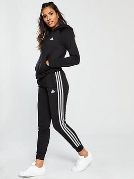 Adidas Badge Of Sport 3 Stripe Hooded Tracksuit - Black , Black, Size S, Women - Black - S Puma Tracksuit Women, Adidas Tracksuit Women, Tracksuit Women Fashion, Outfit Sweatpants, Sweatpants Adidas, Track Suits Women, Looks Adidas, Outfit Adidas, Black Tracksuit