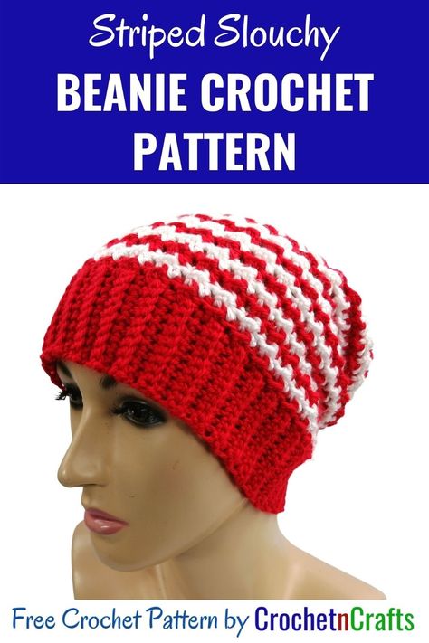 Striped Slouchy Beanie Crochet Pattern. The free crochet pattern is available in one size but can be adjusted as needed. #crochet #beanie #slouchy #crochetbeanie #stripedbeanie #freecrochetpattern #crochetncrafts #rhelena Slouchy Beanie Crochet Pattern Free, Slouchy Beanie Crochet, Crochet Beanie Pattern Free, Crochet Christmas Hats, Beanie Crochet Pattern, Crochet Free Patterns, Crochet Baby Hat Patterns, Beanie Crochet, Step By Step Crochet