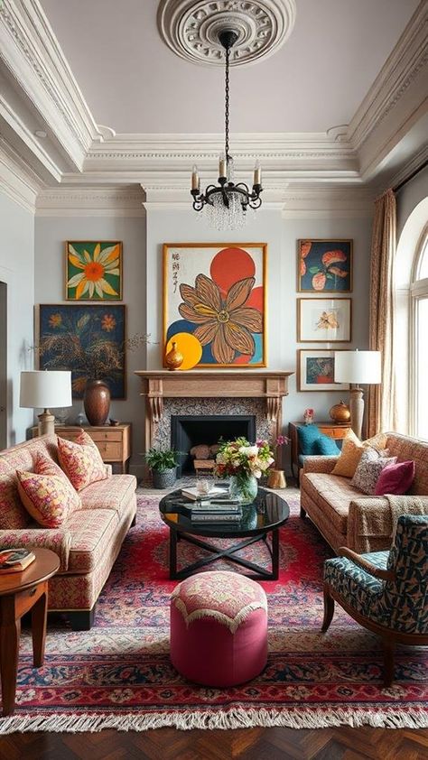 How to Achieve Maximalist Interior Design? Asian Inspired Living Rooms, Maximalist Home Design, Eclectic Feminine Decor, Maximalist House Aesthetic, Maximalist Home Office, French Eclectic Decor, Asian Inspired Living Room, Global Eclectic Decor, Interior Design Eclectic