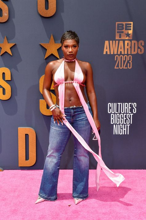 Bet Awards 2023, Dress With Fishnets, Leah Messer, Old Hollywood Waves, 2023 Red Carpet, Cute Pixie Cuts, Victoria Monet, Armani White, Sheer Corset