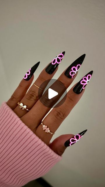 Daily Charme Official on Instagram: "NAIL TUTORIAL: Glowing Neon Flower 🩷✨💅 Comment “FLOWER” for everything you need to create this look 🌸  Save & share for inspo!  •  •  •   #glowinthedarknails #gidnails #neonnails #neonsignnails #springnails #springnails2024 #pinknails #nailinspo #nailtutorial #stilettonails #summernails #summernails2024" Neon Stilletos Nails, Neon Stiletto Nails Designs, Stiletto Nails Neon, Neon Sign Nails Designs, Neon Flowers, Nail Tutorial, Glow Nails, Neon Glow, Neon Nails