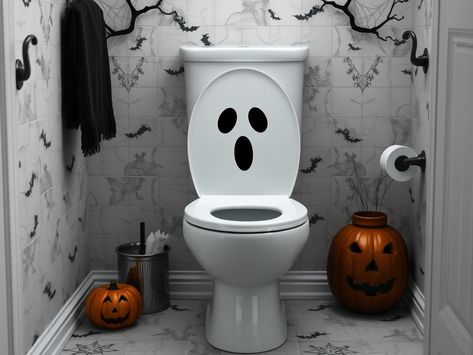 19 Halloween Bathroom Decor Ideas - DIYCozy: Nails, Decor, DIY, Gardening, Holidays Ghost Bathroom, Halloween Bedroom Aesthetic, Rv Living Room, Halloween Bathroom Decor, Fall Garden Decor, Halloween Shower Curtain, Halloween Bathroom, Halloween Bedroom, Bathtub Mat