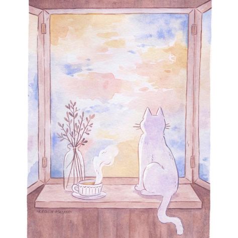 Window With A View, Window Drawing, Cat Sketch, Sunset Art, Process Art, Mini Paintings, Freelance Illustrator, Girl Drawing