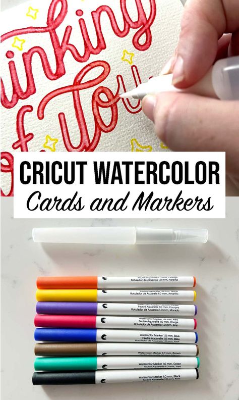 How to use Cricut watercolor cards and watercolor makers with your Cricut Maker, Explore or Joy machine. Get a watercolor effect with your Cricut. Cricut Watercolor Project, Markers For Cricut, Cricut Watercolor Cards, Cricut Markers Projects, Cricut Watercolor Markers, Caligraphy Pen Cricut, Infusable Ink Markers, Cricut Markers, Cricut Watercolor