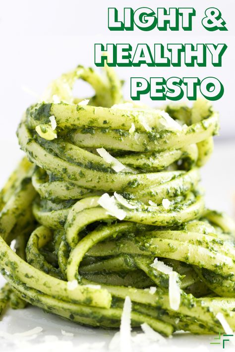 Our lightened-up #ffactorapproved pesto sauce is just as creamy and delicious as its traditional counterpart. The trick? Using F-Factor 20/20 Unflavored FIBER/PROTEIN Powder to keep it light on the calories and carbs, and heavy on the texture, fiber, and protein. Light Pesto Sauce, Low Calorie Pesto, Ww Dips, Factor Meals, 310 Recipes, Factor Recipes, Healthy Pesto, Creamy Pesto Pasta, Protein Pasta