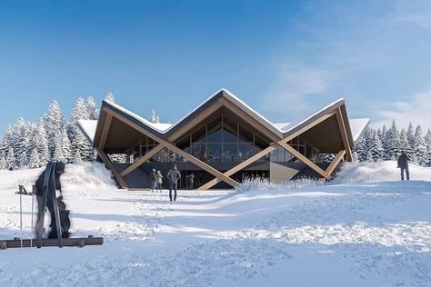 Mountain Cottages, Mountain Resort Design, Chalet Plans, Mountain Resort Architecture, Forest Resort, Hotel Design Architecture, Ski Hotel, Arch Building, Mountain Hotel