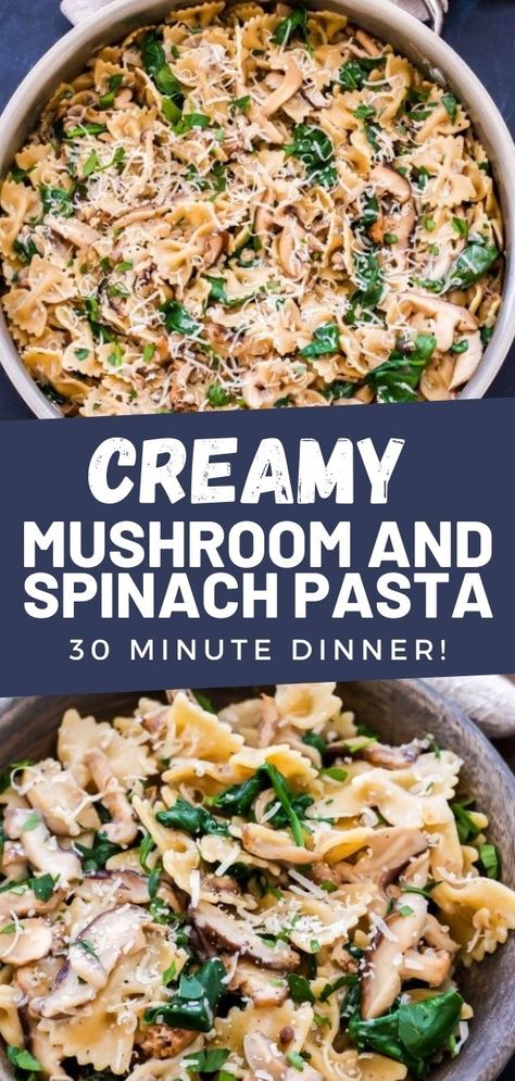 Mushroom Spinach Pasta, Mushroom And Spinach Pasta, Easy Vegetarian Pasta, Wheat Pasta Recipes, Spinach Mushroom Pasta, Spinach Pasta Recipes, Mushrooms And Spinach, Vegetarian Pasta Dishes, Meals Without Meat