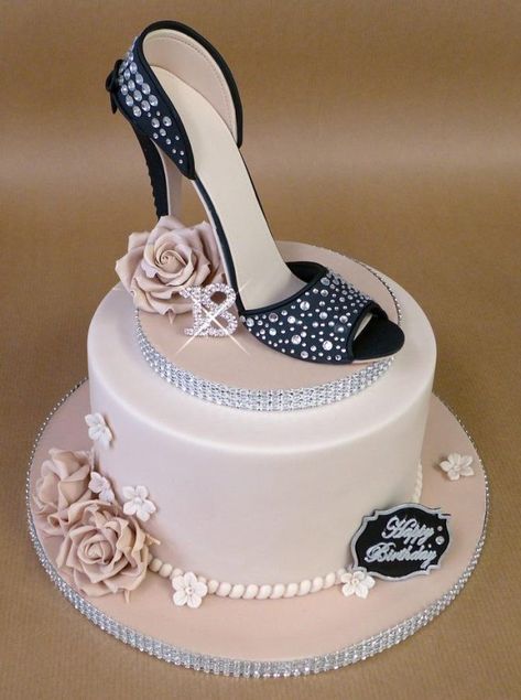 "Sparkly Sugar Shoe" by Lorraine Yarnold Shoe Box Cake, High Heel Cakes, Handbag Cakes, Shoe Cakes, Shoe Cake, 21st Birthday Cakes, 18th Birthday Cake, 40th Birthday Cakes, Birthday Cakes For Women