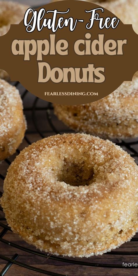 If you love apple cider donuts in the fall during apple season, these homemade gluten free apple cider donuts are amazing. They are so full of sweet apple cider flavor. These donuts can be made in a donut maker or baked in a donut pan. Gluten Free Apple Fritters, Apple Cider Donut Holes, Gluten Free Donuts Baked, Gluten Free Donut Recipe, Gluten Free Apple Recipes, Gf Treats, Gluten Free Doughnuts, Cider Donuts Recipe, Apple Cider Donuts Recipe