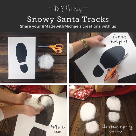 “Add extra magic to #Christmas morning w/ our #DIYFriday #Santa Tracks! Make in 4 simple steps! Reindeer not included :) #DIY 🎅🎅🎅” Christmas Tree Footprints, Christmas Footprint Crafts, Santa Footprints, Handprint Ornaments, Christmas Eve Traditions, Holiday Hack, Reindeer Craft, Footprint Crafts, Diy Santa