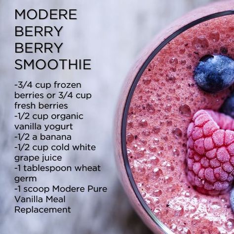 Get $10 off your Modere Vanilla Meal Replacement w referral code 419084 #modere #allnatural #smoothie #recipe #berry #protein #discount #liveclean Modere Trim, Vegetarian Diet Recipes, Healthy Meal Replacement Shakes, Homemade Trail Mix, Berry Berry, Mediterranean Diet Plan, Smoothie Prep, Superfood Recipes, Meal Replacement Shakes