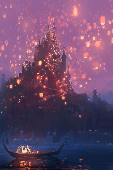 Tangled lanterns concept art Tangled Castle, Christmas Lights Aesthetic, Tangled Concept Art, Tangled Lanterns, Dark Academia Aesthetic Wallpaper, Tangled Wallpaper, Lights Aesthetic, Disney Paintings, Images Disney