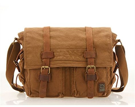 Sechunk Sechunk Canvas Leather Messenger Bag Shoulder Bag... Canvas Laptop Bag, Business Briefcase, Canvas Messenger Bag, Photography Gear, Messenger Bag Men, Vintage Military, Vintage Canvas, Leather Messenger Bag, Canvas Shoulder Bag